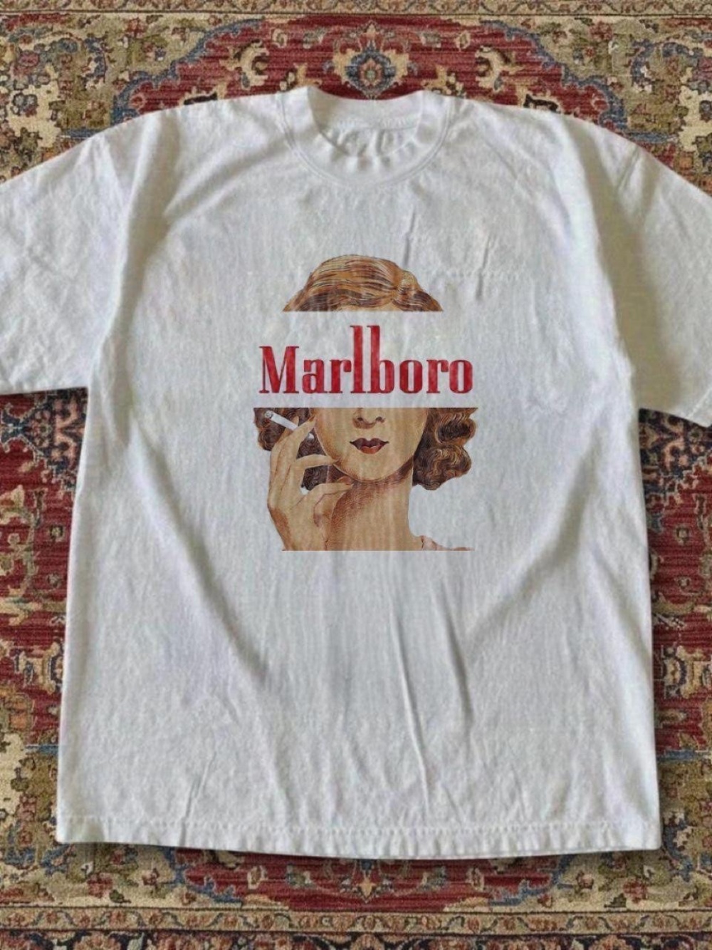 Gildan White T-Shirt with Red Marlboro Vintage Graphic